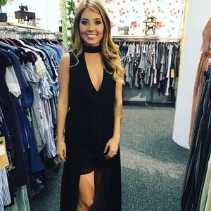 Black Maxi Choker Deep V Neck Romper. NWT